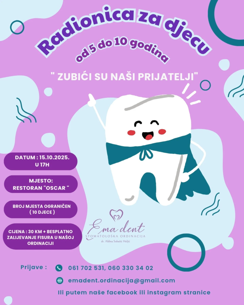 Ema Dent organizuje edukativnu radionicu za djecu: “Zubići su naši prijatelji”